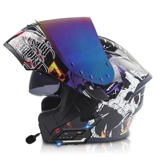 Motorradhelm Mit Bluetooth Klapphelm Modulare Helm DOT/ECE Zertifiziert Integralhelme Motorrad Schutzhelm Mit Doppelvisier Und Mikrofon Flip Vollvisierhelm Für Herren Damen 9,M:57-58CM von HaiBing