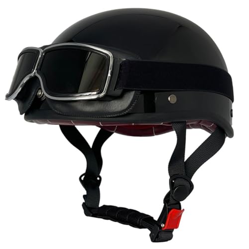 Motorradhelm Retro Halbhelm Helm DOT/ECE-Zulassung Vintage Stil Leder Jethelm Motorrad-Sturzhelm Mit Brille Offener Helm Cruiser Chopper Scooter Helm 9,L:59-60CM von HaiBing