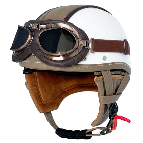 Retro German Style Motorradhelm Jethelm DOT/ECE-Zulassung Brain-Cap Motorrad Halbhelme Men Women Open Face Helmet Mit Brille Safety Helmet Für Cruiser Moped Scooter 13,XXL:63-64CM von HaiBing