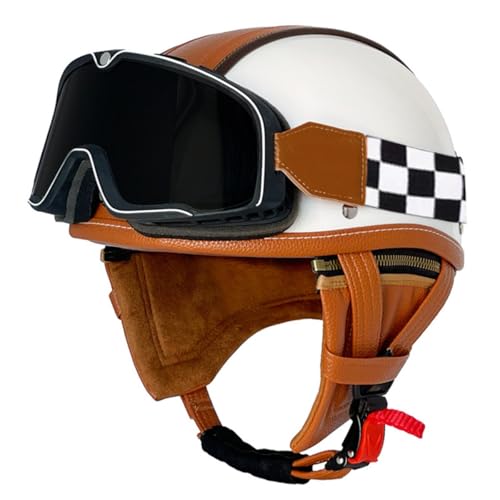 Retro German Style Motorradhelm Jethelm DOT/ECE-Zulassung Brain-Cap Motorrad Halbhelme Men Women Open Face Helmet Mit Brille Safety Helmet Für Cruiser Moped Scooter 7,M:57-58CM von HaiBing