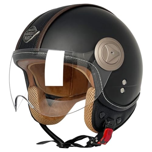 Retro Motorrad Halbhelme Motorradhelm Für Herren Damen DOT/ECE Zugelassen 3/4 Jethelm Halbschalenhelm Braincap Mit Visier Für Bike Cruiser Chopper Moped Scooter Offenem Helm 6,XXL:63-64CM von HaiBing