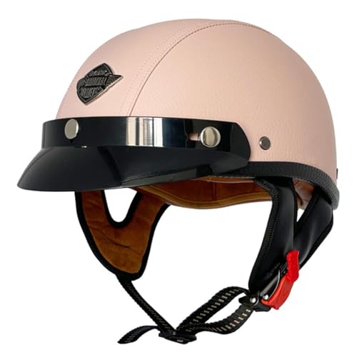 Retro Motorrad Halbhelme Motorradhelm Für Herren Damen DOT/ECE Zulassung Lederhelm Deutschen Stil Jethelm Rollerhelm Mit Schnellverschluss Schnalle Cooter-Helm Offenem Helm 13,L:59-60CM von HaiBing