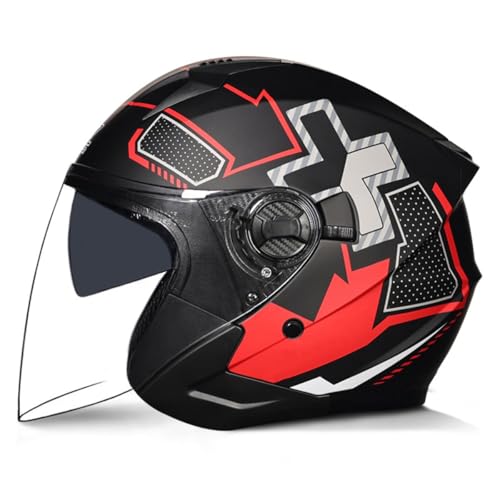 Retro Motorrad Halbhelme Motorradhelm Für Herren Damen ECE/DOT Zertifizierung Winddichter Jethelm Mit Visier Halbschalenhelm Für Bike Cruiser Scooter Offenem Helm 7,L:59-60CM von HaiBing