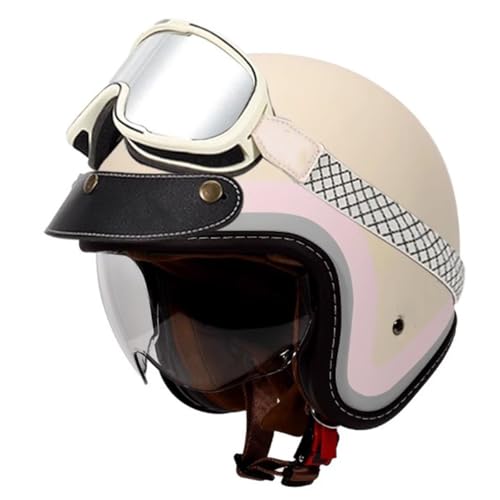 Retro Motorrad Halbhelme Motorradhelm Für Herren Und Damen ECEDOT-Zertifizierung Jethelm Halbschalenhelm Braincap Mit Visier Offenem Helm Für Bike Cruiser Moped Scooter 4,XL:61-62CM von HaiBing