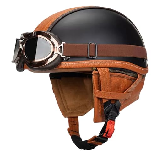 Retro Motorrad Jethelm Halbhelme Motorradhelm Für Herren Und Damen DOT/ECE Zulassung Braincap Halbschalenhelm Roller-Helm Für Bike Cruiser Chopper Moped Scooter Offenem Helm 9,L:59-60CM von HaiBing