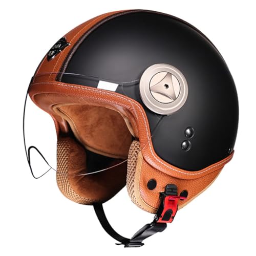 Vintage Jethelm Motorradhelm ECEDOT Zertifizierung Winddichter Motorrad Scooter Helm Rollerhelm Herren Damen Mit Visier Offenem Helm Street Moped Halbhelme 1,XXL:63-64CM von HaiBing