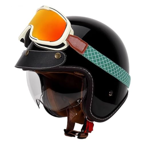 Vintage Motorrad Halbhelme Retro Jethelm Halbschalenhelm ECEDOT-Zertifizierung Deutsche Motorradhelm Scooter-Helm Roller-Helm Mit Built-In Visier Für Cruiser Biker Moped 1,XXL:63-64CM von HaiBing