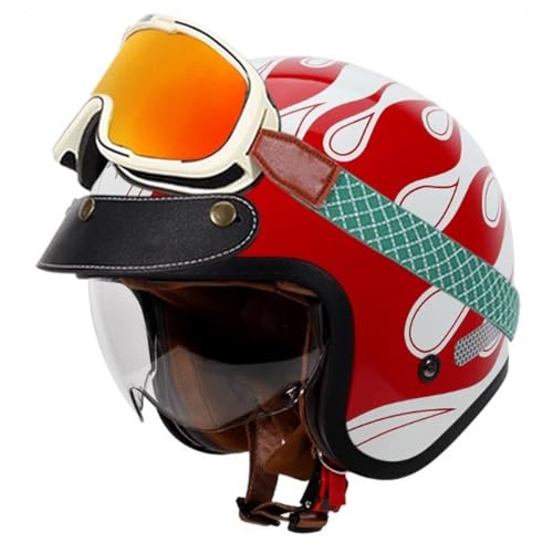 Vintage Motorrad Halbhelme Retro Jethelm Halbschalenhelm ECEDOT-Zertifizierung Deutsche Motorradhelm Scooter-Helm Roller-Helm Mit Built-In Visier Für Cruiser Biker Moped 8,3XL:64-65CM von HaiBing