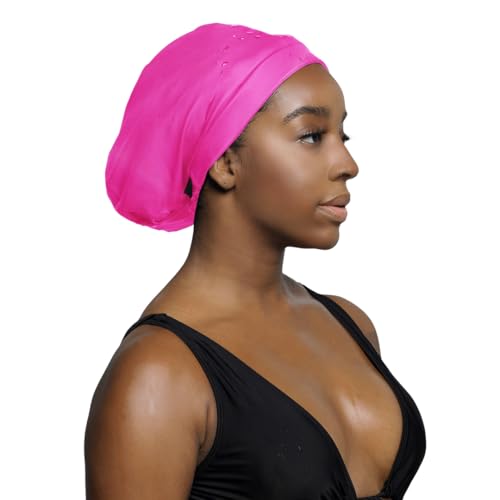 Hairbrella Badekappe mit Satinfutter, wasserdicht, verstellbar, Rosa von Hairbrella