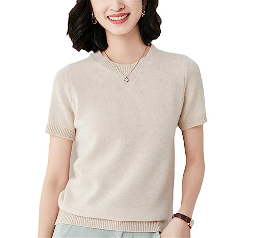 Haitpant Damen-Pullover, Rundhalsausschnitt, kurze Ärmel, Kaschmir, Wollpullover, weicher Basic-Pullover, einfarbige T-Shirts von Haitpant