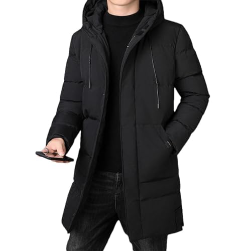 Haitpant Herren Winter Parka Jacke Mit Kapuze Koreanische Lange Jacke Baumwolle Gepolsterter Warmer Mantel, Schwarz , XXL von Haitpant