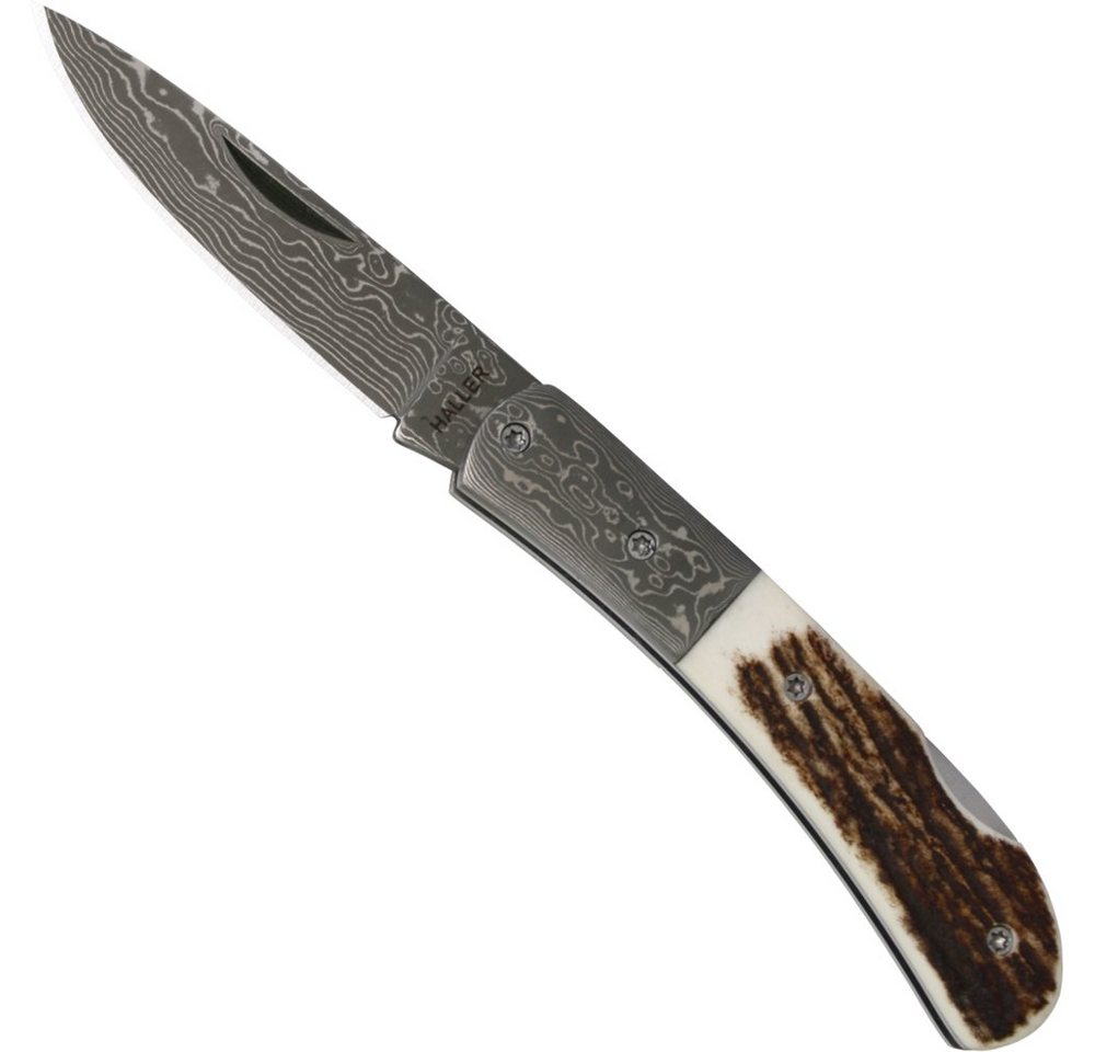 Haller Messer Taschenmesser Damast Schließmesser mit Hirschhorngriff Backlock von Haller Messer
