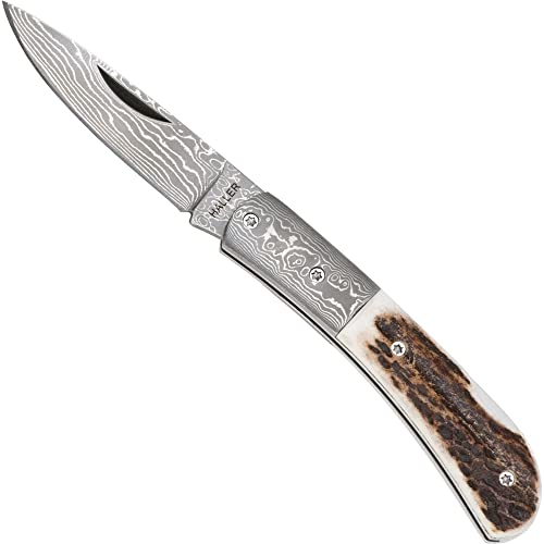 Haller Unisex – Erwachsene Damast-Taschenmesser Hirschhorngriff, braun, one Size Haller Unisex – Erwachsene Damast-Taschenmesser Hirschhorngriff, braun, one Size von Budoten