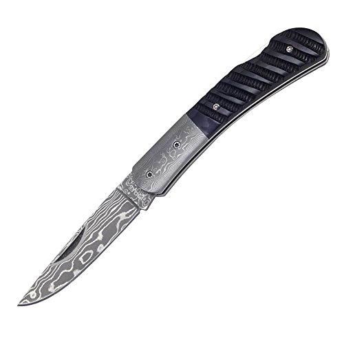 Haller Unisex – Erwachsene Damasttaschenmesser Griff Büffelhorn Taschenmesser, schwarz, one Size von Budoten