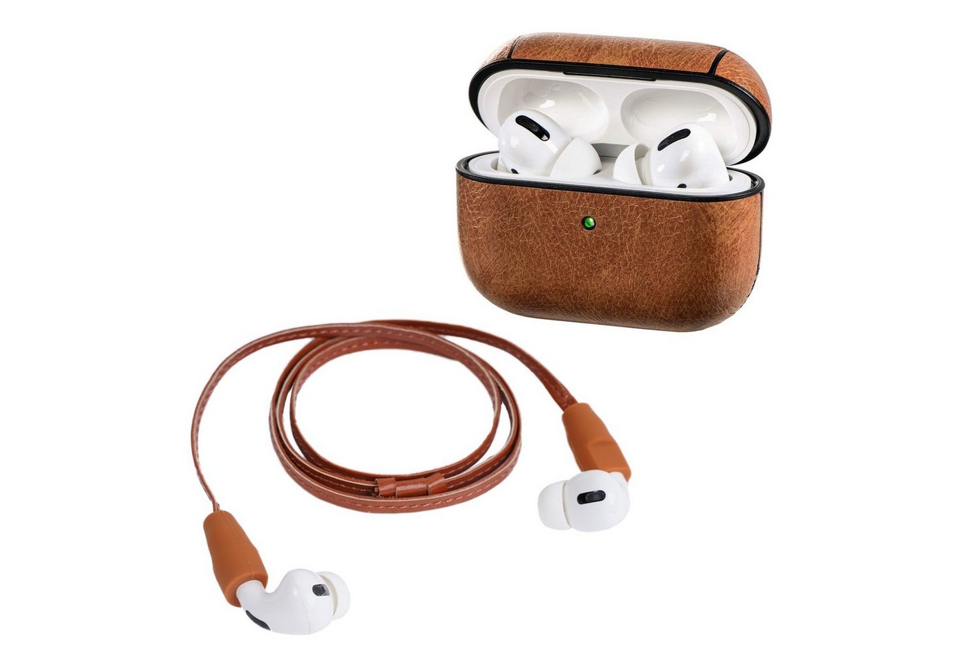 Hama Etui mit Sport-Band Case Cover Schutz-Hülle Braun Headset (Inkl. Nacken-Band, Leder-Optik, für Ladecase Apple AirPods Pro) von Hama