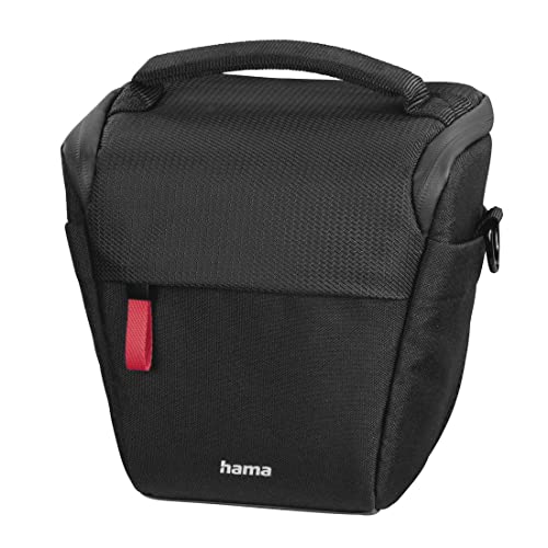 Hama Kameratasche "Matera" 110 Colt (kompakte Fototasche für Gürtelschlaufe, Colttasche für Digitalkamera und Zubehör, Umhängetasche mit Schultergurt und Zubehörfächern, recyceltes PET) schwarz von Hama