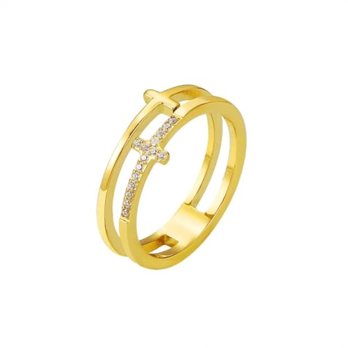 Hameadner Ring Ringe Damen Bijouterie Herren Doppellagiger Ring Für Damen, Ringschmuck 6 Gold von Hameadner