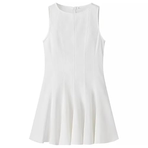 Rock Damen Langer Taille Skirt Linie Falten Mini Plissee Kleider Frauen Weiß Ärmellose Schlank Sommerkleider M Weiss von Hameadner