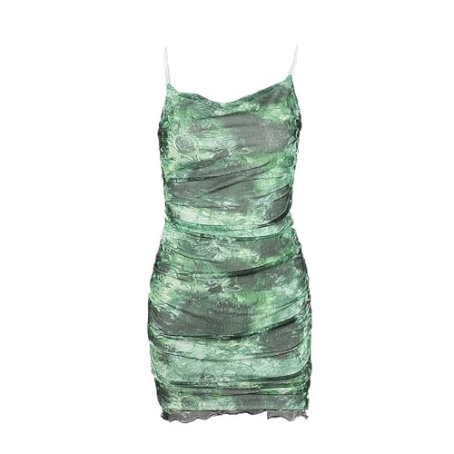 Rock Damen Langer Taille Skirt Linie Falten Minikleid Mit Tie-Dye-Print S Grün von Hameadner