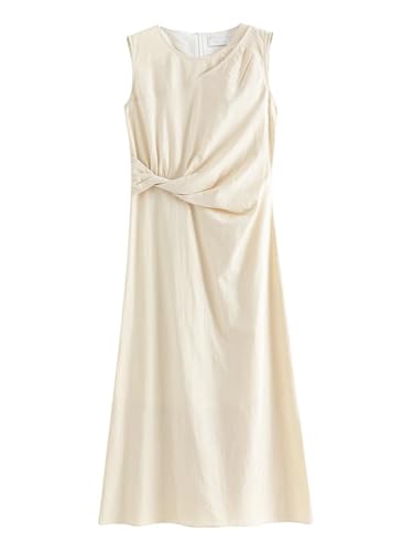 Rock Damen Langer Taille Skirt Linie Falten Weiche Weste Damen Kleid L Beige von Hameadner