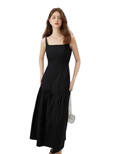 Rock Damen Langer Taille Skirt Linie Falten Weißes Straps-Langes Kleid Aus Baumwolle Für Damen XL Schwarz von Hameadner