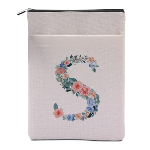 Buchhülle mit Initial S, mit Reißverschluss, waschbar, Buchumschläge für Hardcover, personalisiertes Lesezubehör für Buchliebhaber, Buchclub, Geschenke, Monogramme, Geschenke für Frauen, Mädchen, von Hanamiya Na