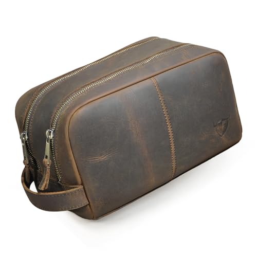 Handadsume Retro Echte Verrückte Pferd Leder Handgemachte Reise Waschraum Toilettentasche für Männer-Dopp Kit für Rasur Kit 771 (772 Braun) von Handadsume