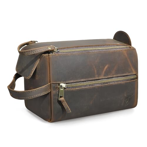 Handadsume Retro Echte Verrückte Pferd Leder Handgemachte Reise Waschraum Toilettentasche für Männer-Dopp Kit für Rasur Kit 771 (771 Braun) von Handadsume