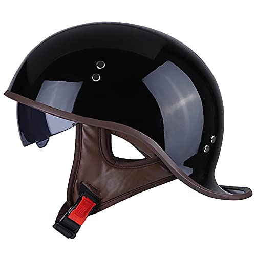 Hanhua Halbschalenhelm Schwalbenschwanz Motorrad-Helm, Helm Roller mit Visier Einstellbar Schnellverschluss-Gurt, für Cruiser Chopper Biker Moped ECE-Zulassung Hanhua Halbschalenhelm Schwalbenschwanz Motorrad-Helm, Helm Roller mit Visier Einstellbar Schnellverschluss-Gurt, für Cruiser Chopper Biker Moped ECE-Zulassung von Hanhua