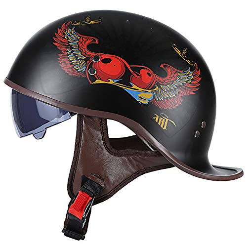 Hanhua Skull Cap Helmets, Motorcycle Half Helmet with Sun Visor for Adult Men Women DOT/ECE Approved - for Scooter ATV Chopper Cruiser Motorbike Moped von Hanhua