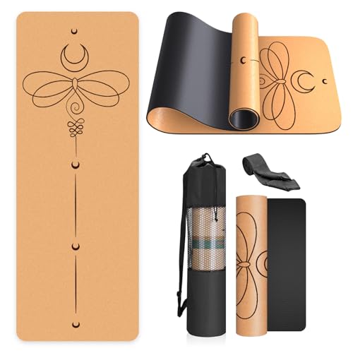 Kork-Yogamatte, rutschfest, einzigartiges Design, natürlicher Kork, TPE-Material, Fitness-Trainingsmatte mit Tragetasche und Gurt, für Zuhause, Pilates, Aerobic Fitnessstudio und Workout (183 x 61 cm) Kork-Yogamatte, rutschfest, einzigartiges Design, natürlicher Kork, TPE-Material, Fitness-Trainingsmatte mit Tragetasche und Gurt, für Zuhause, Pilates, Aerobic Fitnessstudio und Workout (183 x 61 cm) von Haninj