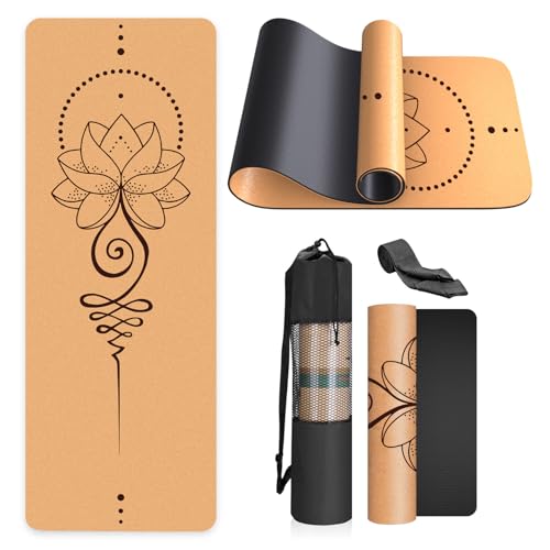 Kork-Yogamatte, rutschfest, einzigartiges Design, natürlicher Kork, TPE-Material, Fitness-Trainingsmatte mit Tragetasche und Gurt, für Zuhause, Pilates, Aerobic Fitnessstudio und Workout (183 x 61 cm) Kork-Yogamatte, rutschfest, einzigartiges Design, natürlicher Kork, TPE-Material, Fitness-Trainingsmatte mit Tragetasche und Gurt, für Zuhause, Pilates, Aerobic Fitnessstudio und Workout (183 x 61 cm) von Haninj
