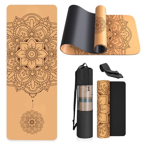 Yogamatte, rutschfest, einzigartiges Design, natürlicher Kork, TPE-Material, Fitness-Trainingsmatte mit Tragetasche und Gurt, für Zuhause, Pilates, Aerobic Fitnessstudio und Workout (183 x 61 cm) Yogamatte, rutschfest, einzigartiges Design, natürlicher Kork, TPE-Material, Fitness-Trainingsmatte mit Tragetasche und Gurt, für Zuhause, Pilates, Aerobic Fitnessstudio und Workout (183 x 61 cm) von Haninj