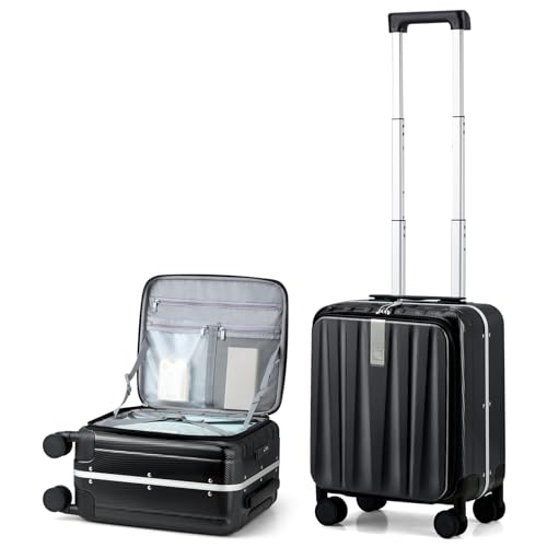 Hanke Koffer Trolley Handgepäck Koffer, 20 Zoll Hartschalenkoffer Groß Leicht Obere Vordere Öffnung Spinner TSA-Schloss und 4 Rollen, Micro-Diamond Textured Design,100% PC Koffer-Schwarz von Hanke