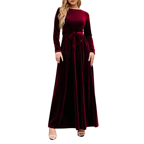 Abendkleider elegant Langarm, Sale Angebote, Cocktailkleid Damen Swing A-Line Curvy Glitzer Abendkleid Partykleid Rotes V-Ausschnitt Vintage Samtkleid Weihnachtskleid von Hanraz