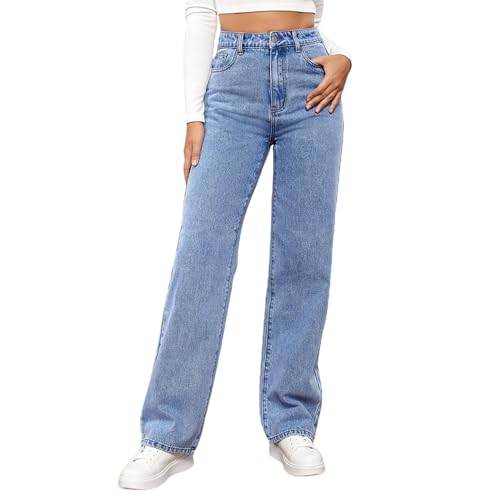 Baggy Jeans Damen Harajuku Aesthetic Y2K Jeans Cargo Jeans High Waist Wide Leg Boyfriend Hosen Schlupfjeans 90er Streetwear Vintage Freizeithose Jeanshose Hip Hop E-Girl Jeans von Hanraz