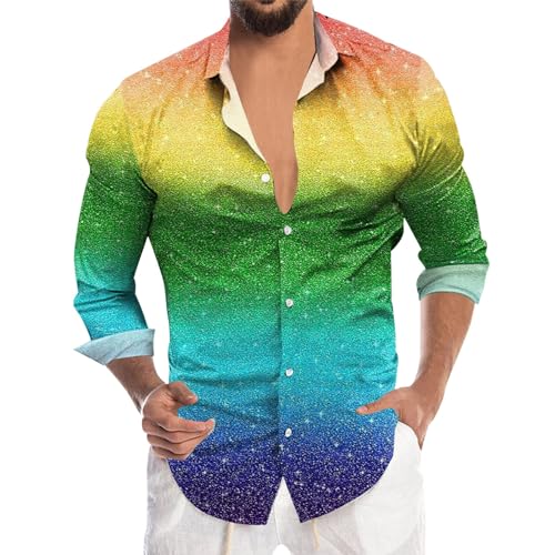 Glitzer Hemd Herren 4XL, Black Friday, Pailletten Oberteil Herren Disco Passform Glitzer Shirt Glitzerhemd 70er 80er Knopfleistenshirt für Faschingskostüme Mottoparty Karnevalskostüme von Hanraz