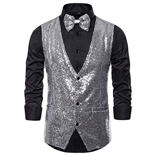 Glitzer Weste Herren Silber, Herren Weste elegant, Pailletten Weste Herren, Weste Damen Elegant, Pailletten Sakko Herren, Pailletten Sakko, Für Karneval, Fasching, Motto Party von Hanraz