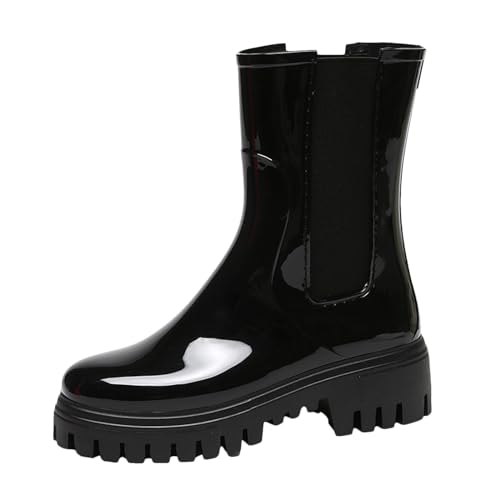 Gummistiefel Damen, Gummistiefel Damen Halbhoch Gummi wasserdichte Regenstiefel Gefüttert Bunt Reitstiefel Ohne Absatz rutschfeste Stiefeletten von Hanraz