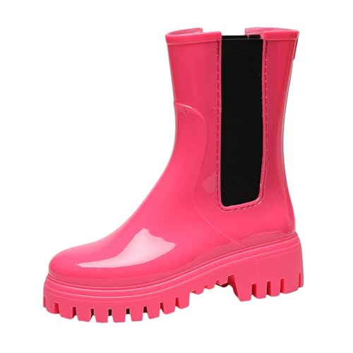 Gummistiefel Damen bunt, Gummistiefel Damen Halbhoch Gummi wasserdichte Regenstiefel Gefüttert Bunt Reitstiefel Ohne Absatz rutschfeste Stiefeletten von Hanraz