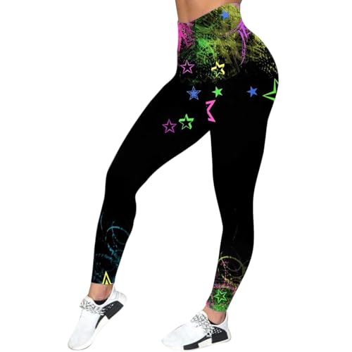 Hanraz 80er Jahre Outfit Damen große größen, Warehouse Deal, Bunte Leggings Damen Tights Gym 80er Laufhose Leggings - Push Up Fitness High Waist Leggins Sporthose Karnevalskostüme Fasching Mottoparty von Hanraz