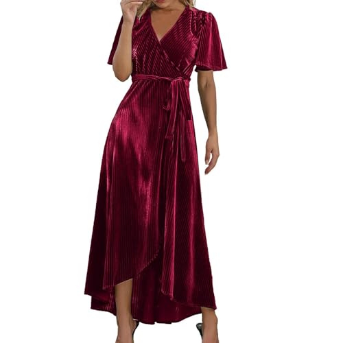 Hanraz Abendkleider Glitzer, blitzangebote, Partykleid Damen V-Ausschnitt Vintage Samt Weihnachtskleid Partykleid Swing A-Line Elegant Bodycon Cocktailkleid Abendkleid von Hanraz