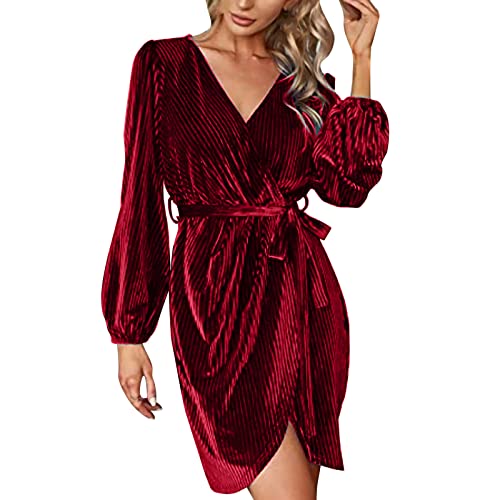 Hanraz Abendkleider kurz, blitzangebote, Festliche Kleider Für Damen Swing A-Line Curvy Samt Partykleid Samtkleid Bodycon Glitzer Elegant Abendkleider Wickelkleid von Hanraz