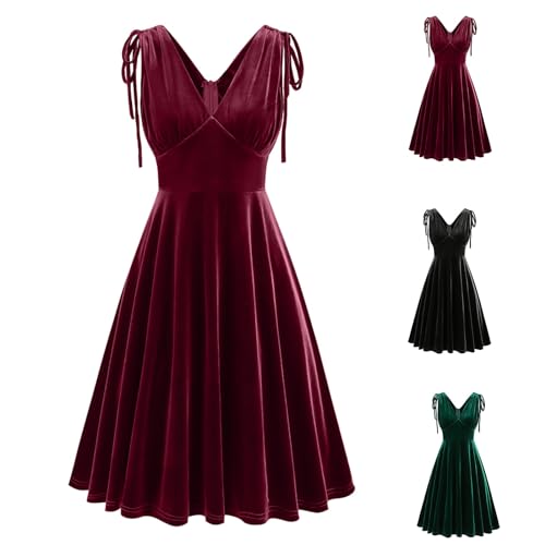 Hanraz Abendkleider kurz, blitzangebote, Weihnachtskleid Damen Vintage Glitzer Curvy Abendkleid Abendkleider Bodycon Festliche V-Ausschnitt Partykleid Winterkleid von Hanraz