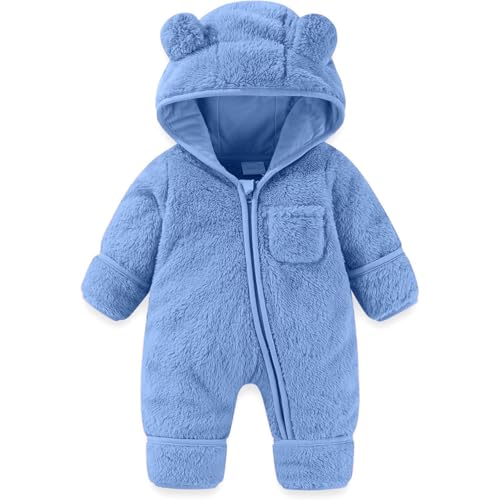 Hanraz Baby Winterjacke 56 mädchen, Winterjacke Kinder Mit Kapuze Mit Bärenohren Unisex Kapuzenjacke Winterjacke Reißverschluss Warme Leicht Wintermantel Wollwalk Jacke von Hanraz