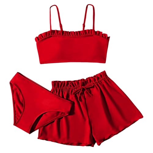 Hanraz Badeanzug mädchen 152, Mottoparty, Bikini Mädchen 3er Park Bikini+Shorts Set Sommer Bunt Sportbikini Strand Sporty Verstellbare Bikini Sets Bademode Weich Bequem Bauchkontrolle Bikinis von Hanraz