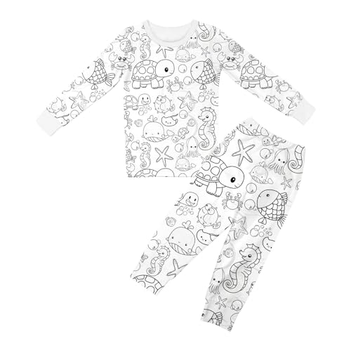 Hanraz Flanell Pyjama Kinder, Angebote des Tages Heute, Schlafanzug Jungen, Pyjama Zum Ausmalen Kinder Lang Cartoon Druck Warmer Schlafanzüge Schlafanzug für Jungen Mädchen von Hanraz