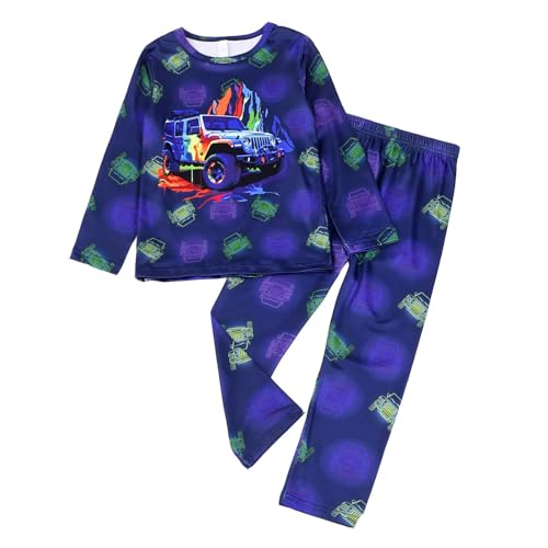 Hanraz Kinder Schlafanzug Jungen, Schlafanzug Jungen Warm Herbst/Winter Weiche Pyjama Schlafanzug Baumwolle Mit Print Unisex Schlafanzüge Jogginganzug Frottee Schlafanzug Kinder von Hanraz