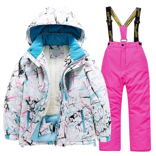 Hanraz Kinder Schneeanzug, Black Friday, Schneeanzug Kinder Unisex Winddicht Mit Kapuze Schneeanzug Skianzug Verdickt Warme Winteranzug Wasserdicht Warm Winteroverall von Hanraz