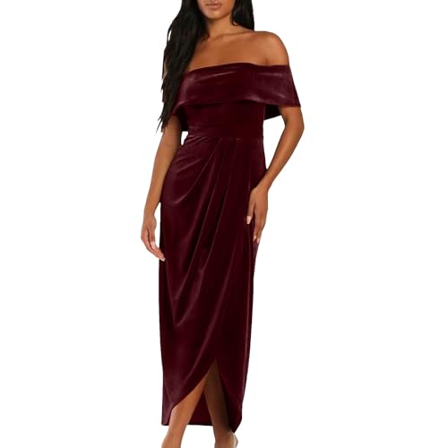 Hanraz Kleid Damen elegant, Outlet Angebote, Weihnachtskleid Damen Samt Curvy Bodycon Winterkleid Abendkleid Festliche V-Ausschnitt Rotes Cocktailkleid Weihnachtskleid von Hanraz